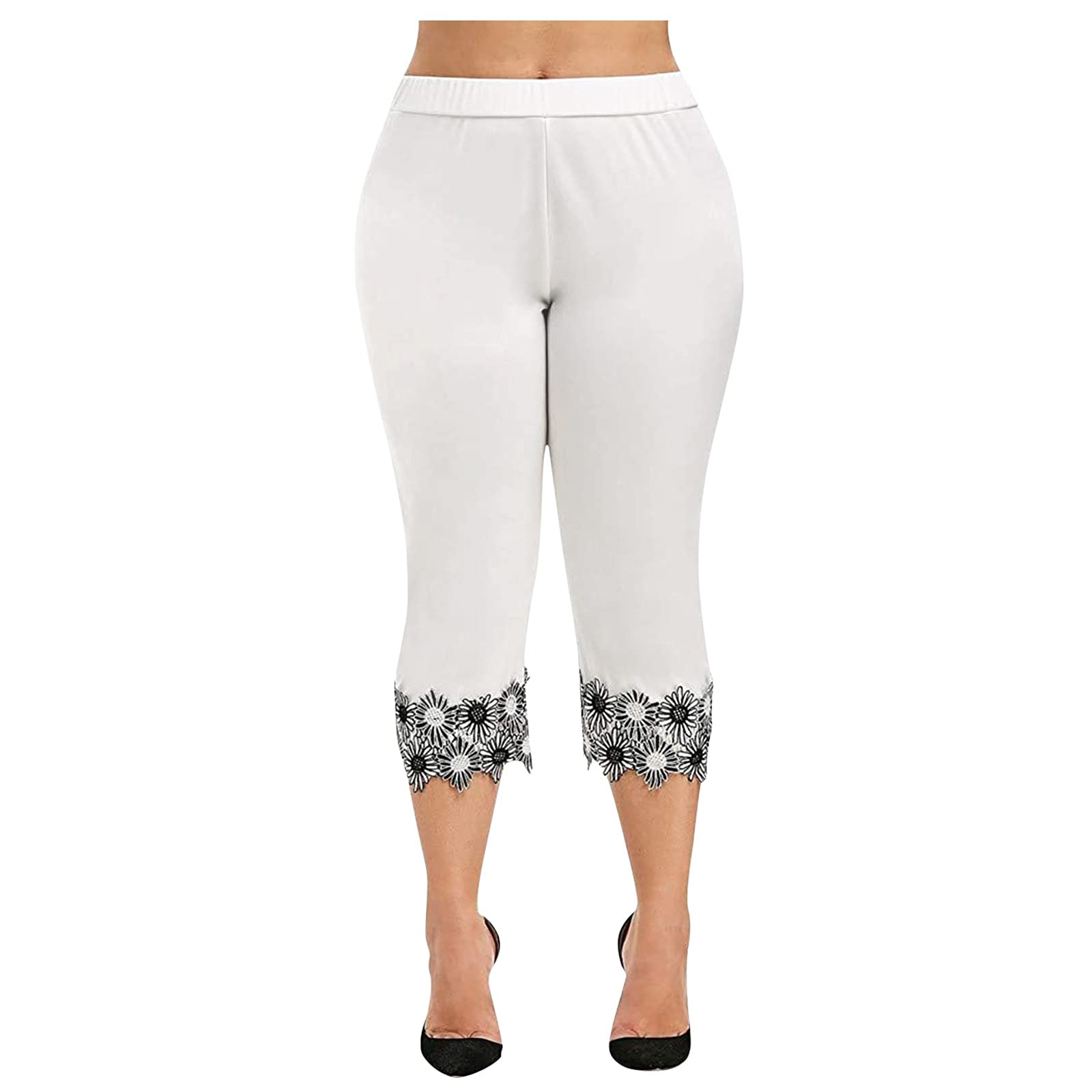 Maryia Women's Plus Size Modal Capri Pants with Lace Trim - Soft Stretchy Yoga Leggings for Active Wear, Lounge & Workout | Skinny Fit Knee-Length Tights for Yoga, Running & Everyday Comfort