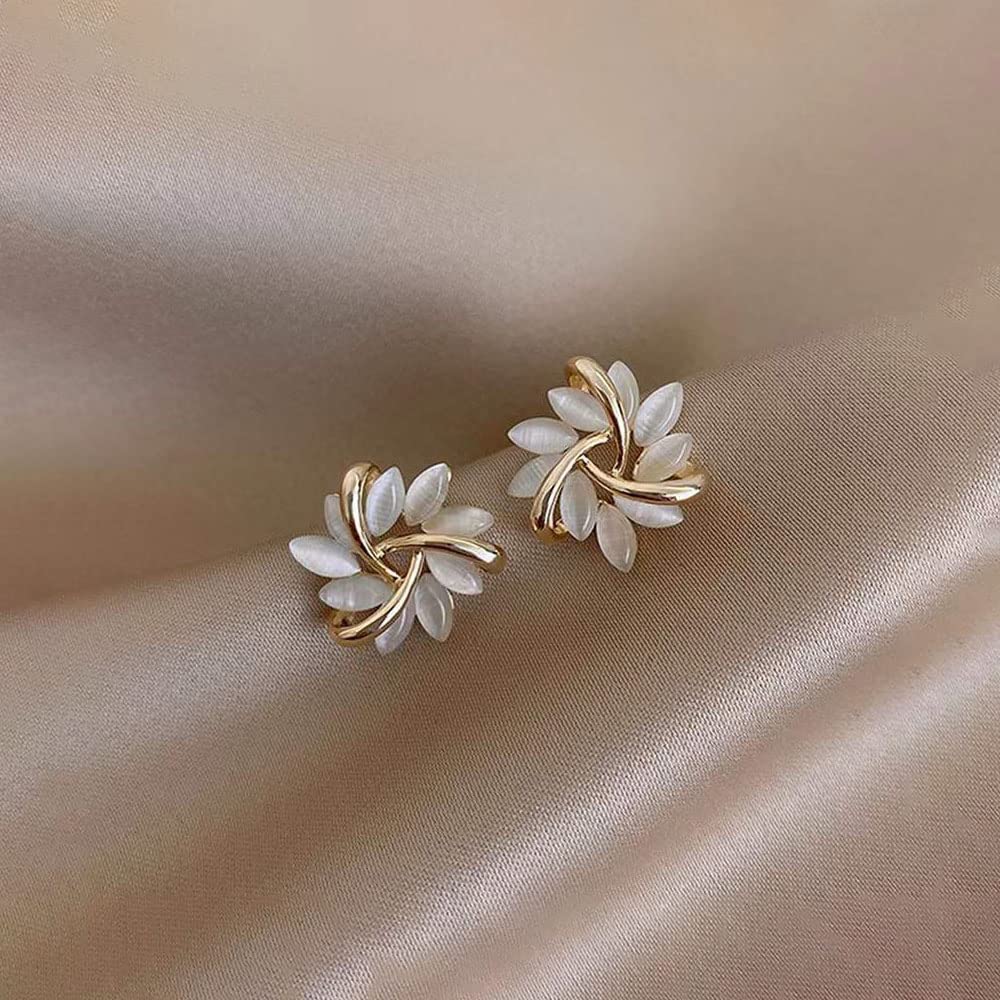 Crystal Flower Stud Earrings for Women - White Opal Floral Earrings | Elegant Beach Vacation Jewelry & Everyday Wear