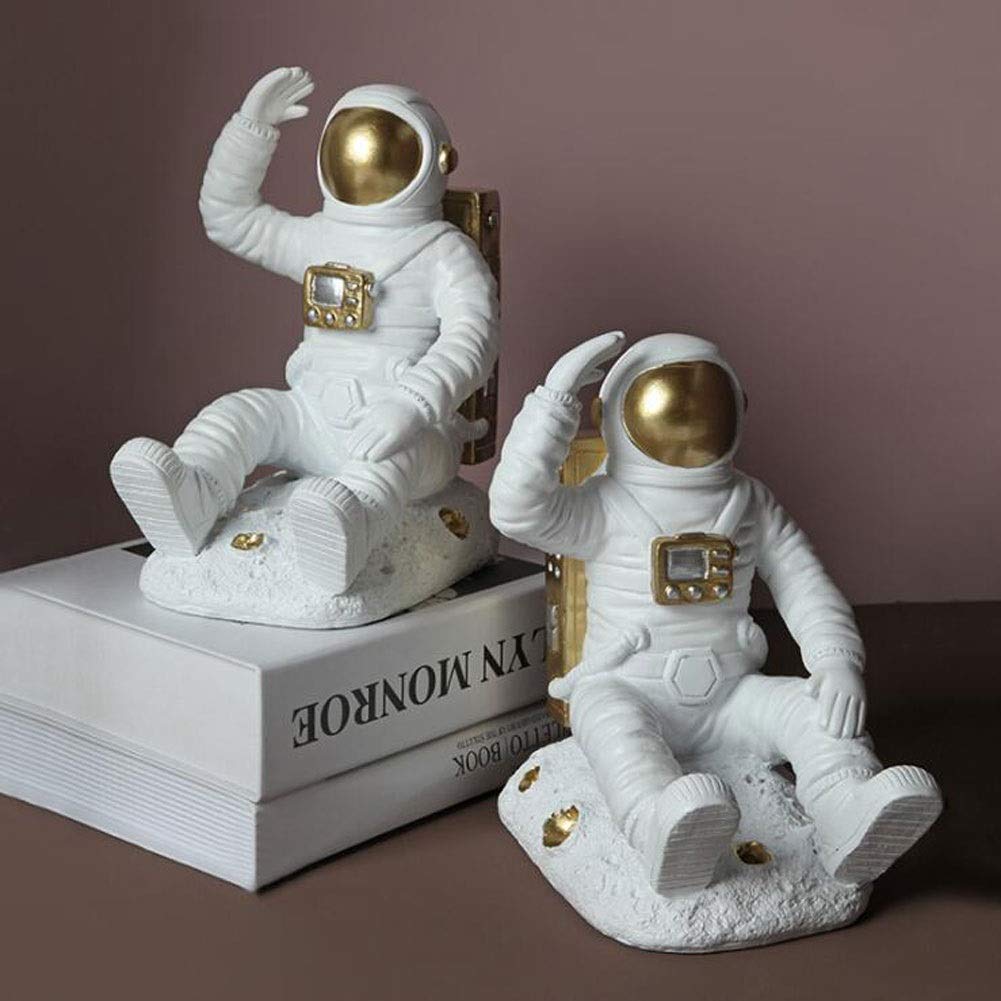 Creative Astronaut Resin Bookends - Decorative Book Stand for Shelf & Bookcase, Gold Home Office Supplies | Perfect for Kids' Rooms, Study Spaces & Sci-Fi Themed Decor