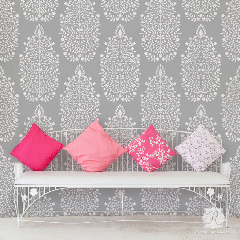 Persian Garden Damask Wall Stencil - Reusable DIY Painting Template for Home Decor, Bedroom, Living Room & Nursery - Floral Pattern Wall Art Design