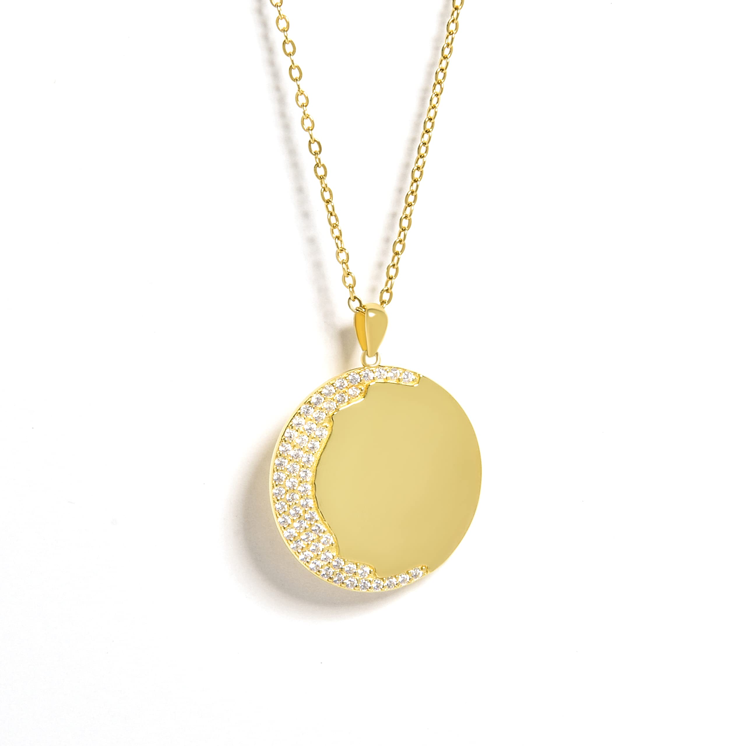 JELMO 18K Gold Moon Pendant Necklace with Diamonds for Women - Elegant Layering Jewelry Gift for Mom, Wife, Girlfriend | Perfect for Mother's Day, Anniversary, Birthday & Special Occasions