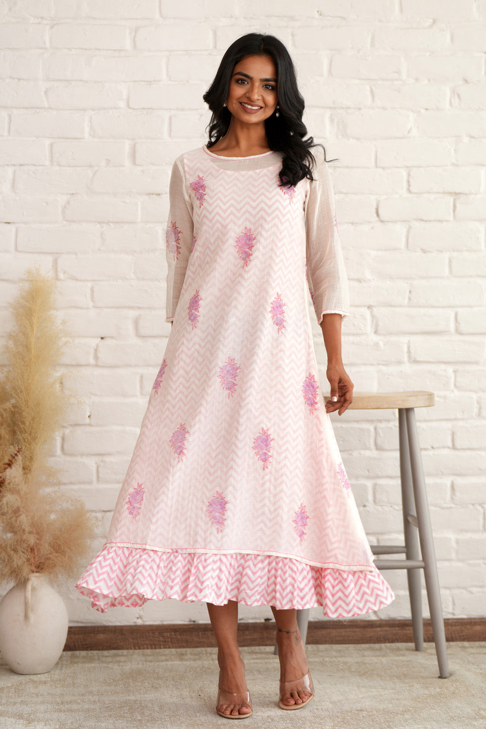 Serene Blossom Hand Block Printed Cotton Dress - Floral Bohemian Maxi Dress for Women | Perfect for Summer Vacations, Beach Getaways & Boho Festivals