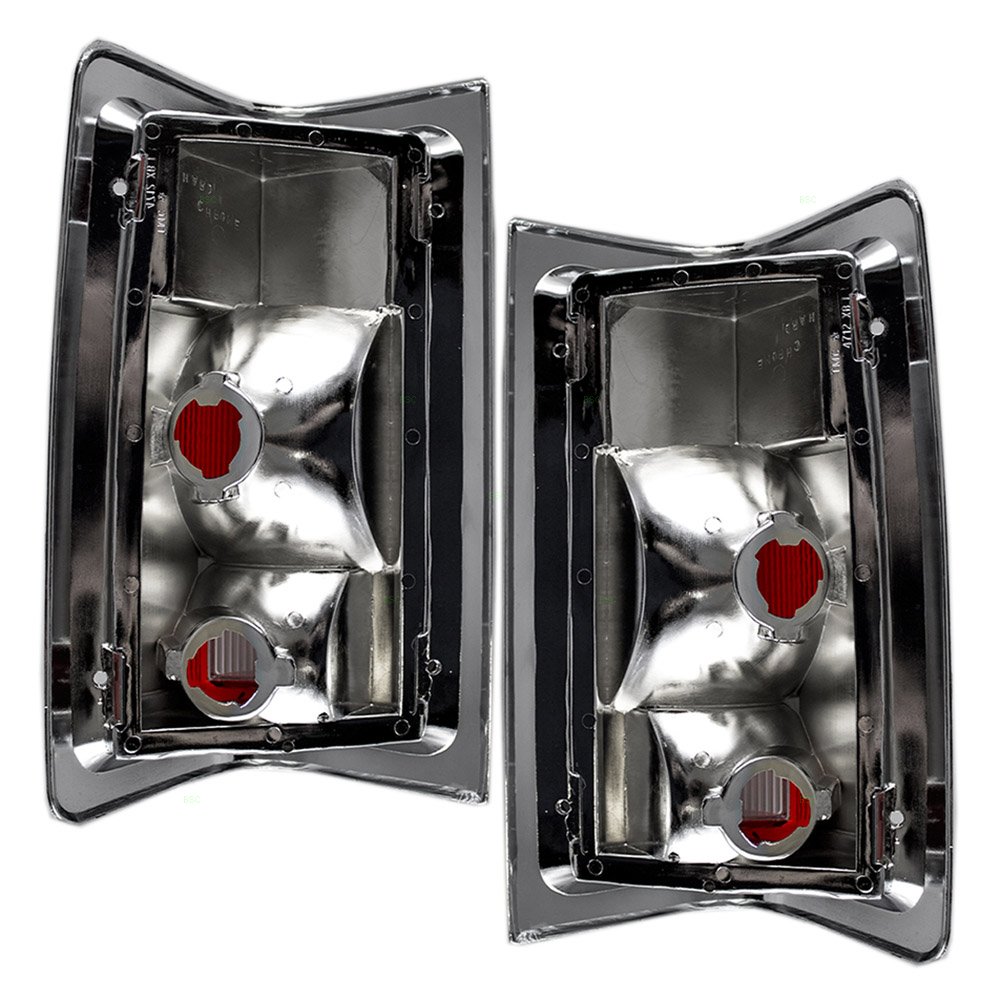 Brock Replacement Taillight Set - Driver & Passenger Side with Chrome Trim & Housing - Compatible with 1981-1993 Pickup Charger (Part# 4163151, 4163150) - Perfect for Restoration & Classic Truck Upgrades