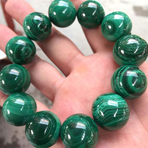 Natural Malachite Round Beads Bracelet for Men - Handmade Stone Jewelry with Adjustable String, 20mm Green Gemstone Bangle (Gold/Silver) - Perfect for Gifts, Meditation & Boho Fashion Accessories