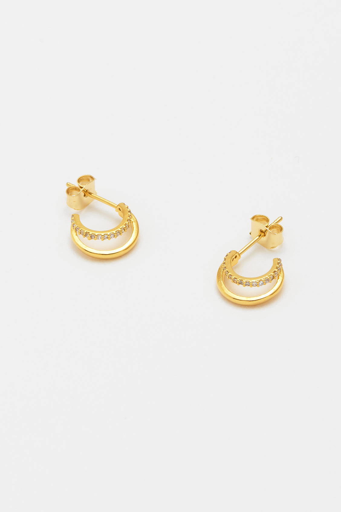 14K Gold Plated CZ Double Illusion Hoop Earrings for Women - Elegant Cubic Zirconia Dangle Earrings for Party, Wedding & Everyday Wear (Ebe5092G)