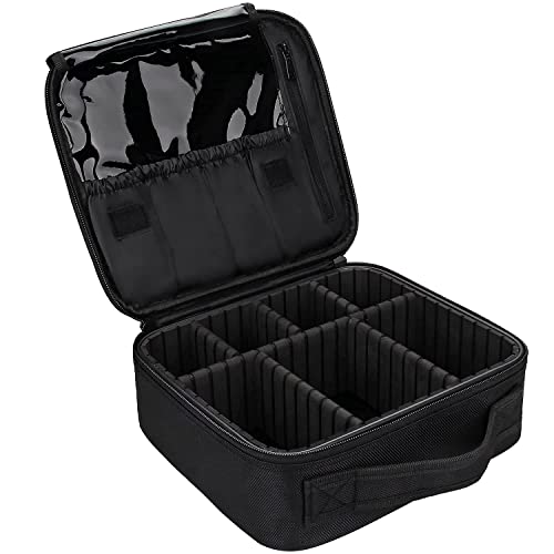 TRIVYOM Professional Nylon Makeup Organizer Bag - Adjustable Compartments for Cosmetics & Toiletry Storage - Perfect for Travel, Home Vanity & Salon Use (Black)