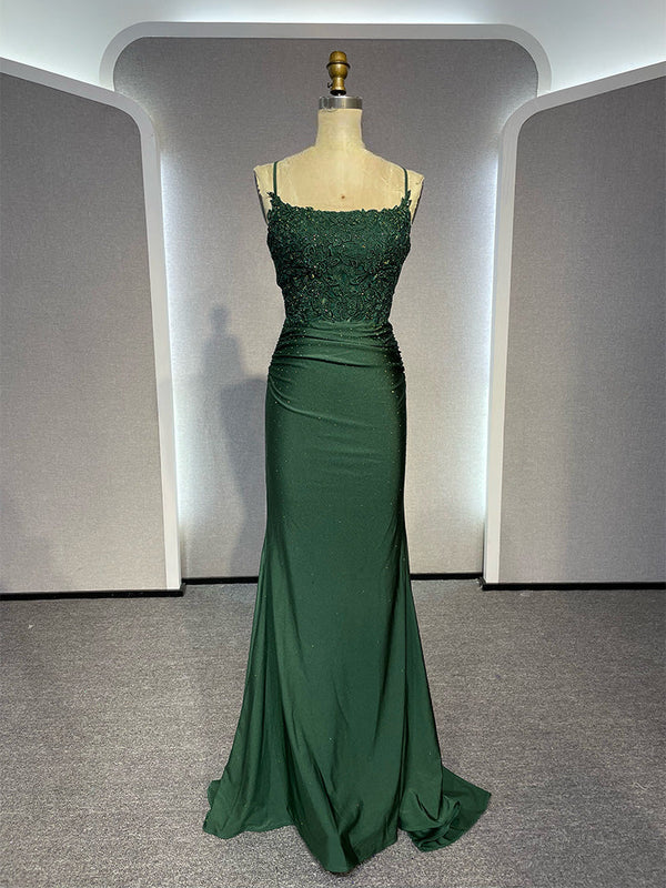 Elegant Backless Green Long Prom Dress with Applique - Formal Evening Gown J6757 for Homecoming, Wedding Guest & Special Occasions