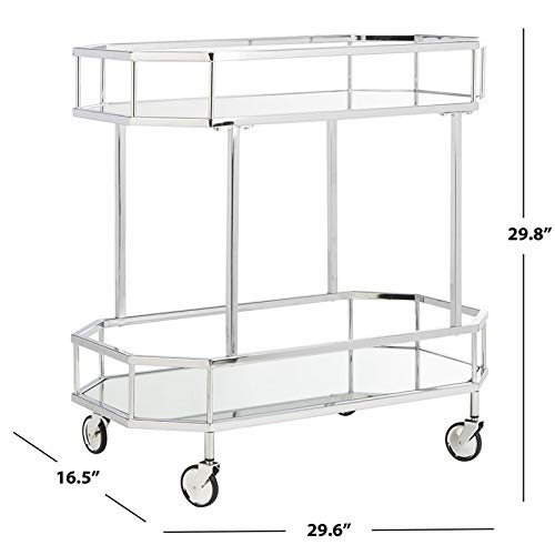 Safavieh Silva Bar Cart - Silver & Mirror Finish - Elegant Rolling Drink Cart for Home Bar, Living Room, or Kitchen - Perfect for Cocktail Parties & Entertaining