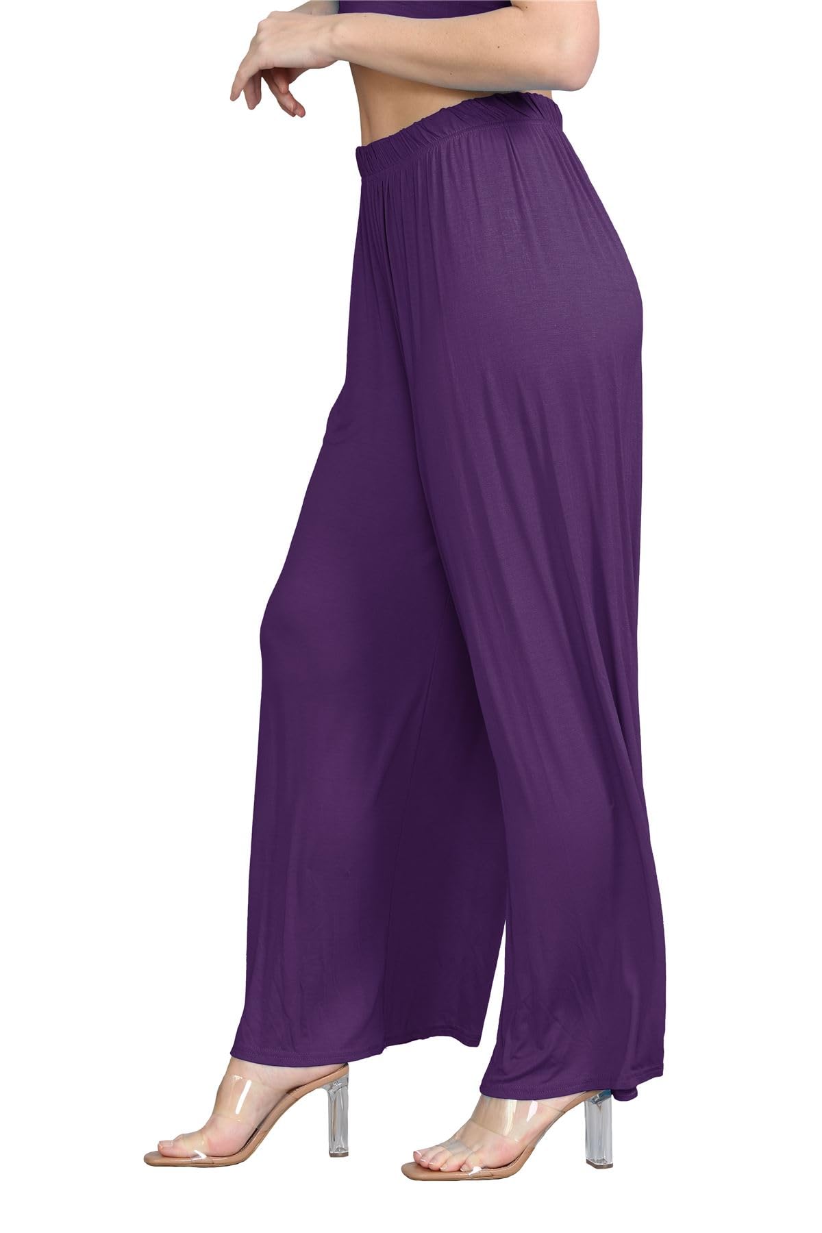 Janisramone® Women's Plain Wide Leg Palazzo Pants - High Waisted Flowy Trousers for Casual & Office Wear | Comfortable Stretch Fabric for All-Day Wear | Perfect for Work, Travel & Special Occasions