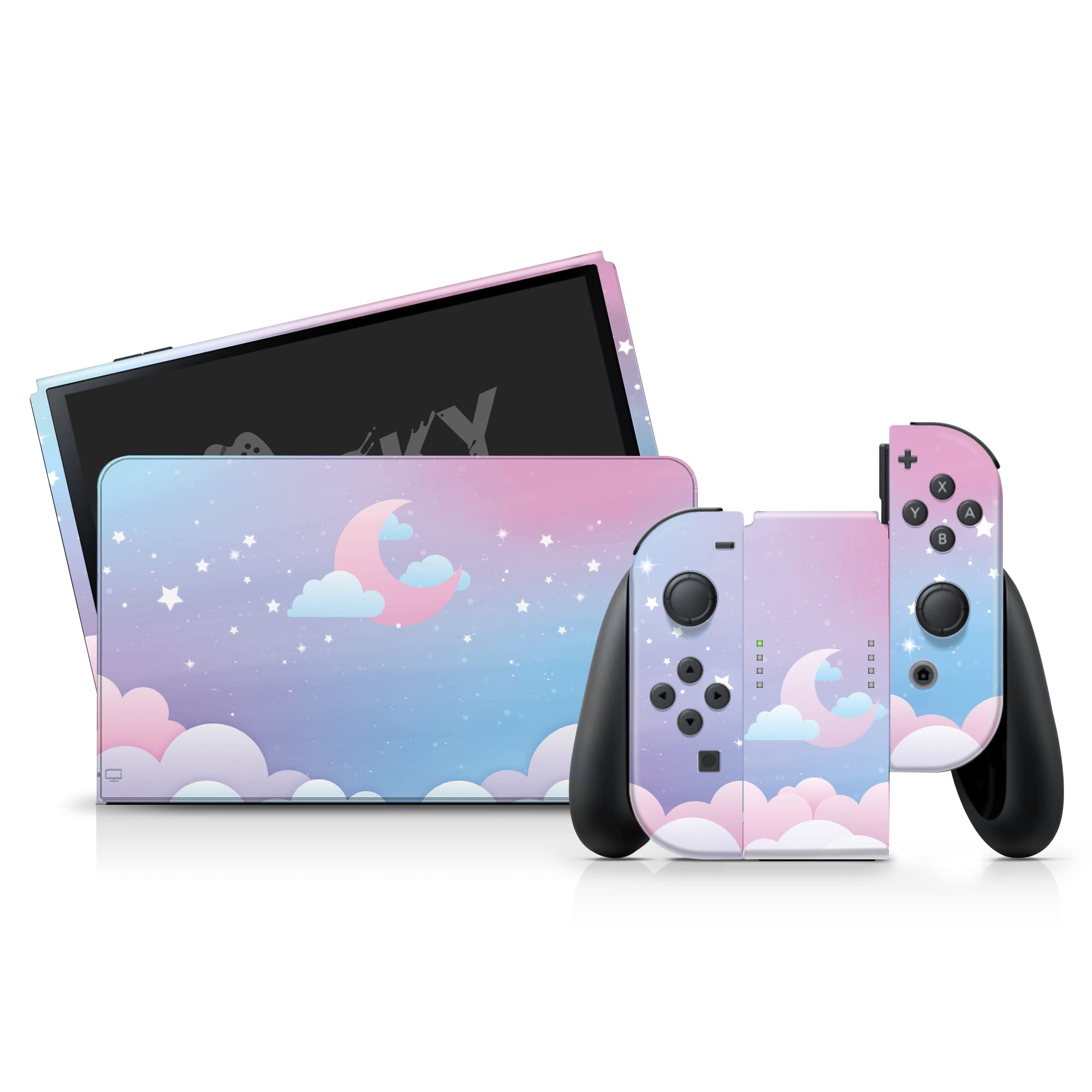 Premium 3M Vinyl Full Wrap Decal - Blue Kawaii Cloud Design Skin Compatible with Nintendo Switch OLED | Protective Cover & Stickers for Gaming Console | Perfect for Travel, Gaming Parties & Personalization