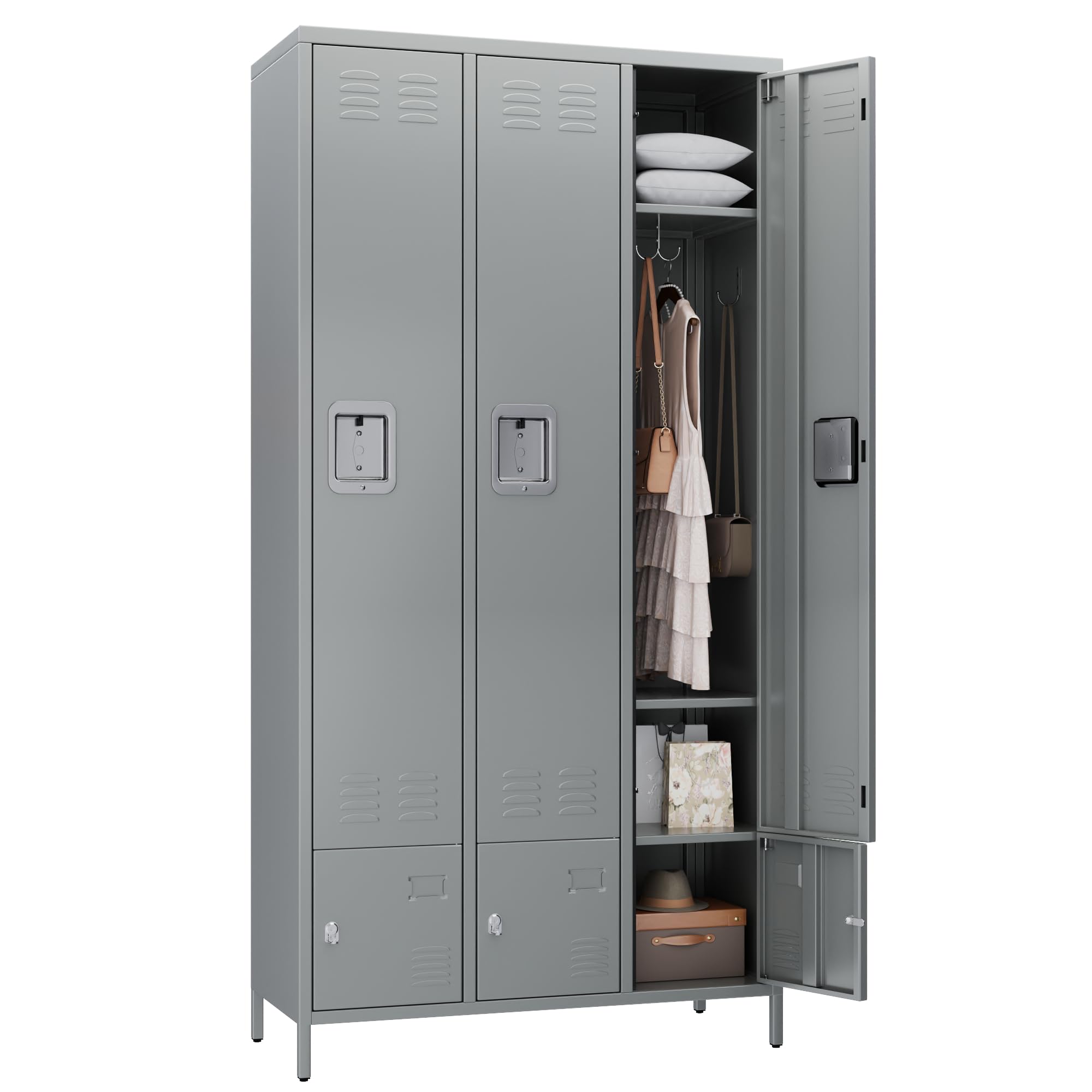 Aobabo 6-Door Metal Storage Locker Cabinet with Combination Lock - 72 Inch Tall Secure Locker for Office, Home, Gym & School - Light Gray (Assembly Required) | Perfect for Employee Belongings, Sports Equipment & School Supplies Storage