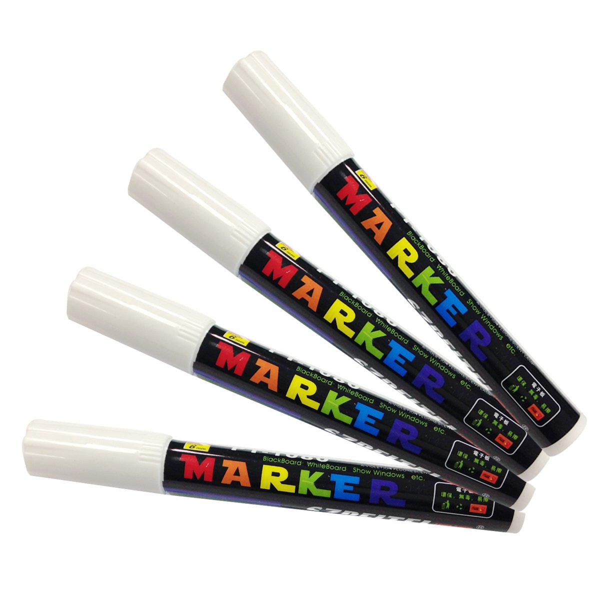Wrapables Liquid Chalk Markers - Set of 4 White Chalk Pens for Chalkboards, Windows, Glass & DIY Crafts - Perfect for Restaurants, Classrooms & Home Decor