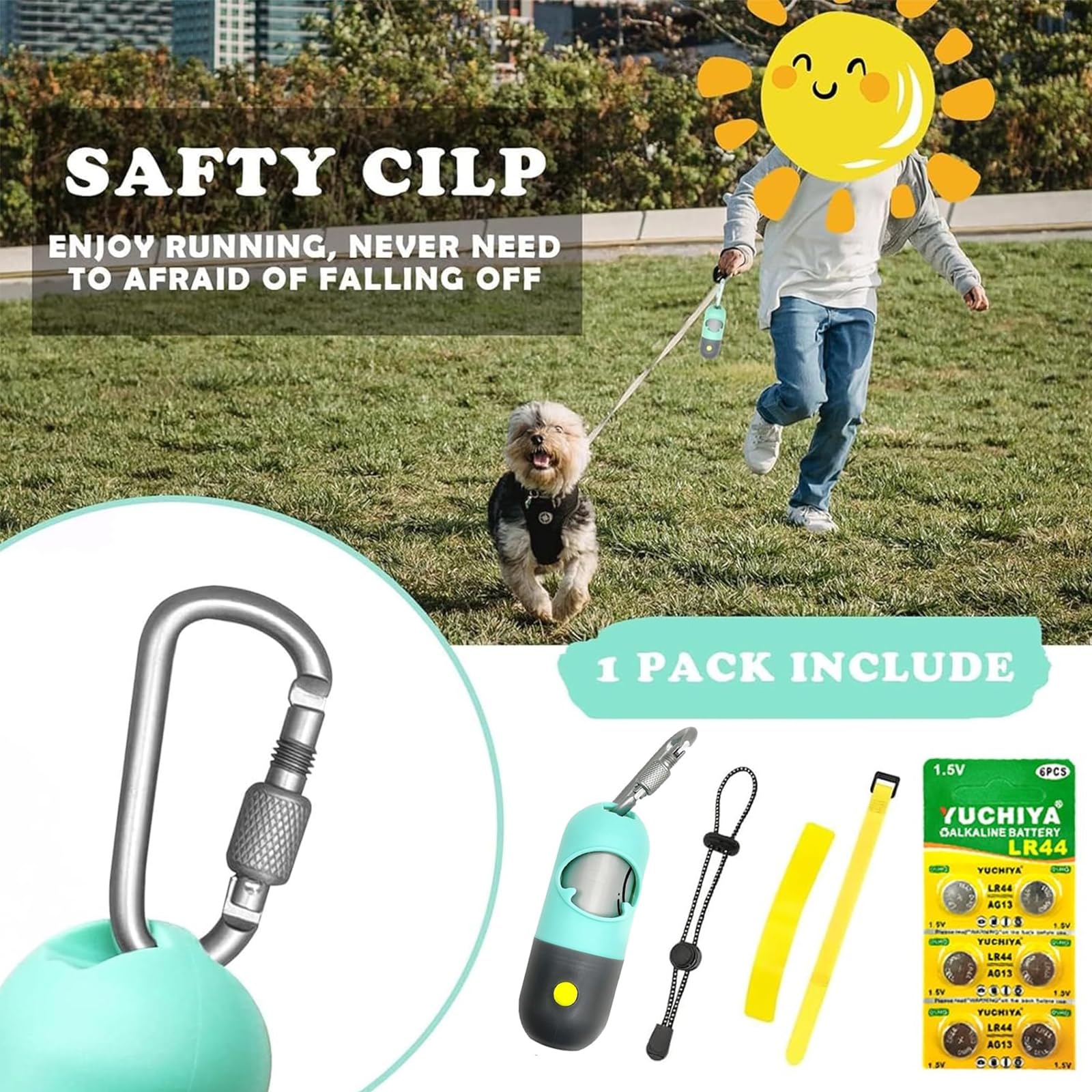 LED Flashlight Dog Poop Bags Holder - Leash Attachable Pet Waste Dispenser with 15 Leak-Proof Bags & Accessories (Mint Green) - Perfect for Night Walks, Park Visits & Outdoor Adventures