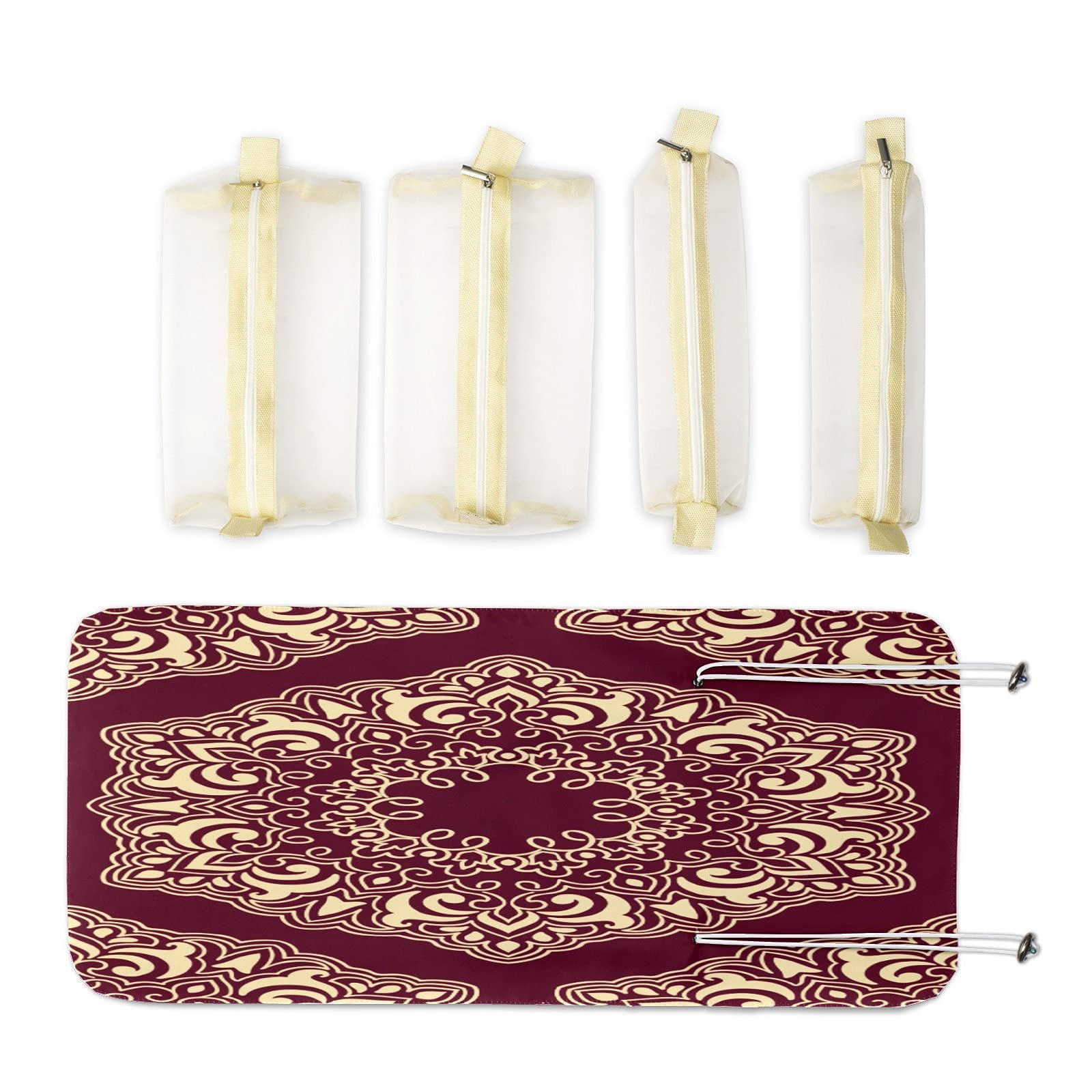 Stylish Arabian Makeup Bag Organizer - 3-Piece Travel Cosmetic Bag Set with Arabesque Pattern, Roll-Up Toiletry Pouch for Women | Perfect for Vacation, Business Trips & Gym Essentials Storage