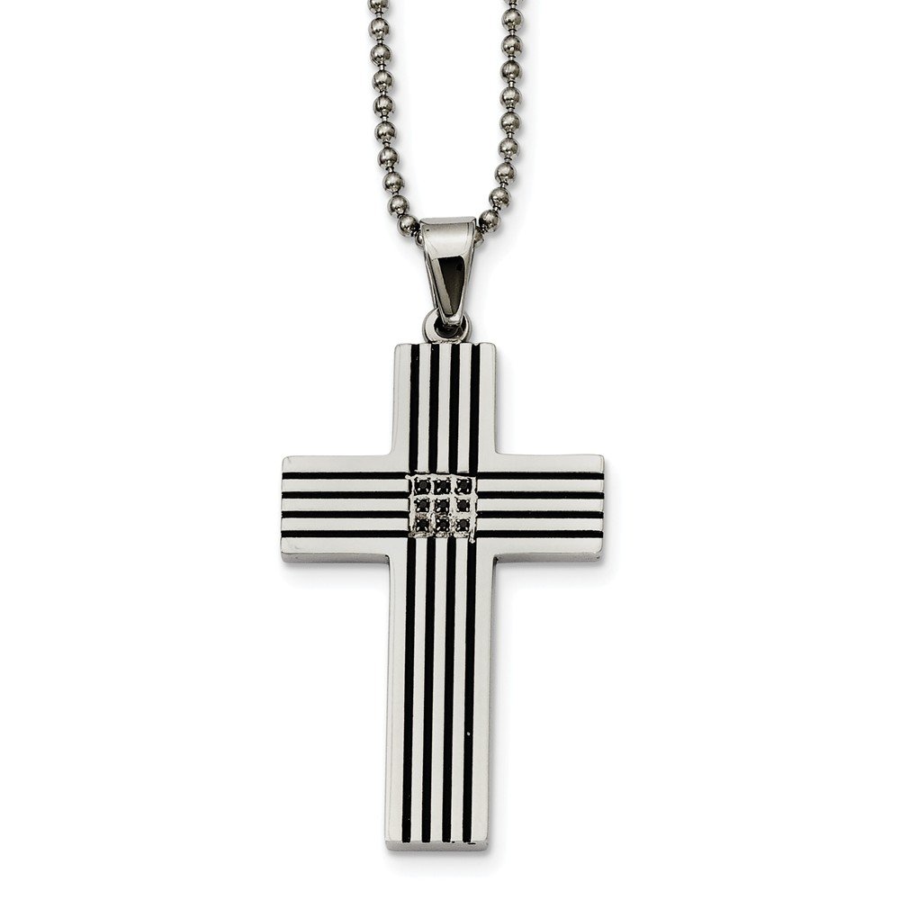 Stainless Steel Black-Plated Cross Pendant Necklace with Black Diamonds - 22 Inch Chain (0.04 CTTW) - Perfect for Gifts, Religious Occasions & Everyday Wear