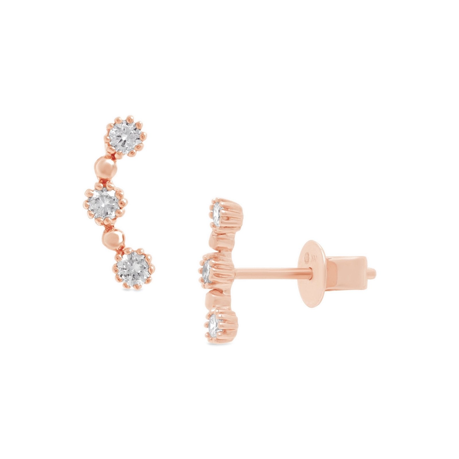 18k Rose Gold Three Diamond Constellation Ear Climber Earrings - Elegant Hoop Earrings for Women, Perfect for Parties, Weddings & Everyday Wear