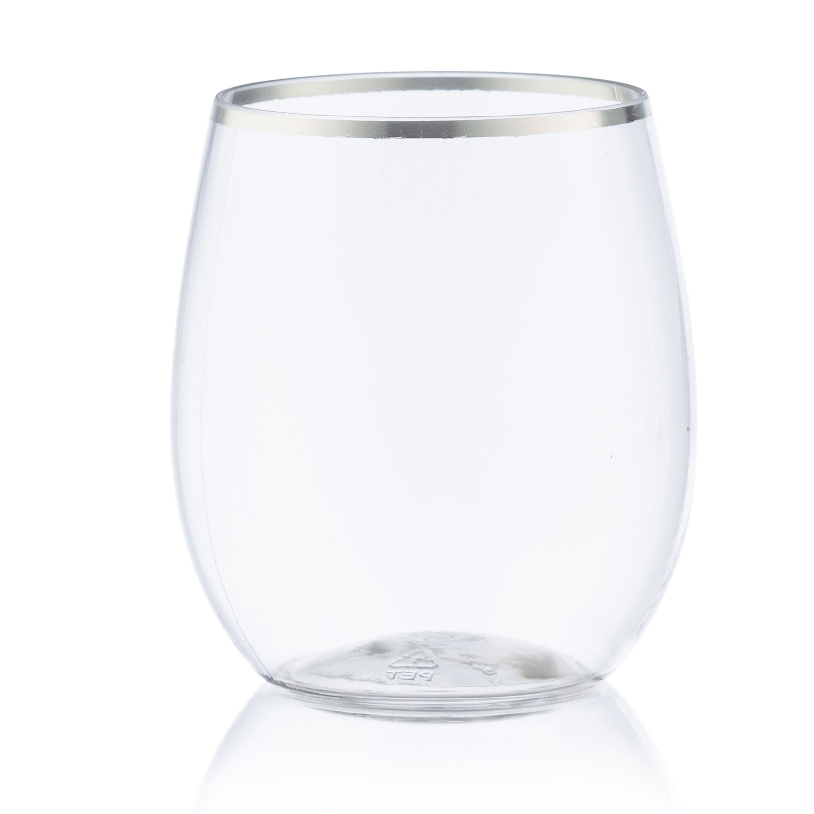 12 oz. Clear Stemless Wine Goblets with Silver Rim - Set of 6 | Shatter-Resistant Glass Cups for Red Wine, Cocktails, Juice & Water | Perfect for Parties, Weddings, Restaurants & Home Entertaining