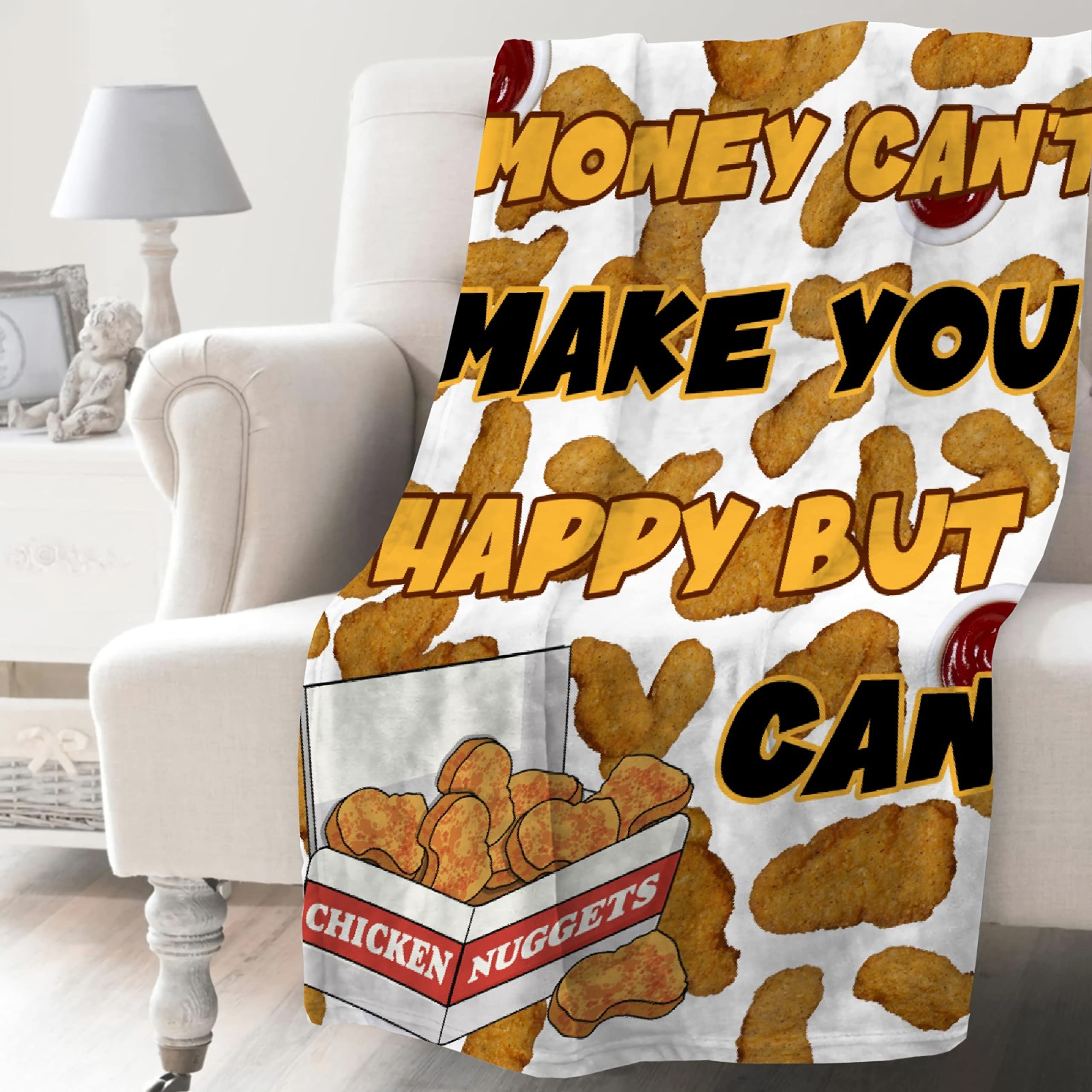 Funny Chicken Nugget Blanket - Soft Flannel Plush Throw for Teens & Adults - Lightweight Novelty Gift for Boys & Girls - 80x60 Inch Couch Sofa Blanket - Perfect for Movie Nights, Sleepovers & Cozy Comfort