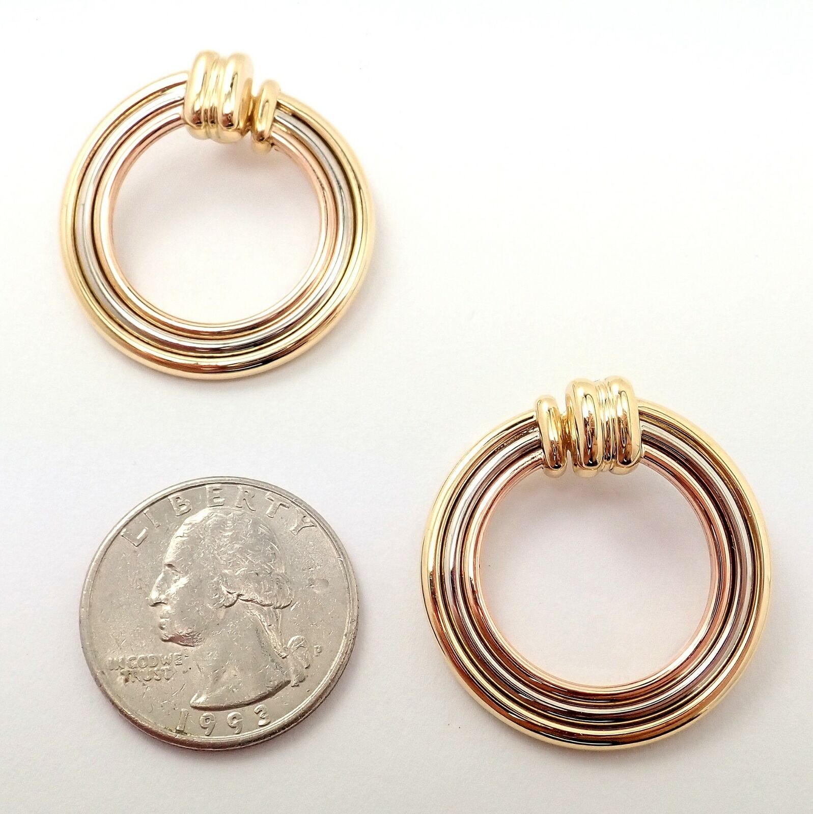 Authentic Cartier 18k Tri-Color Gold Large Trinity Hoop Earrings for Women - Luxury Fashion Jewelry Gift for Anniversary, Birthday & Special Occasions