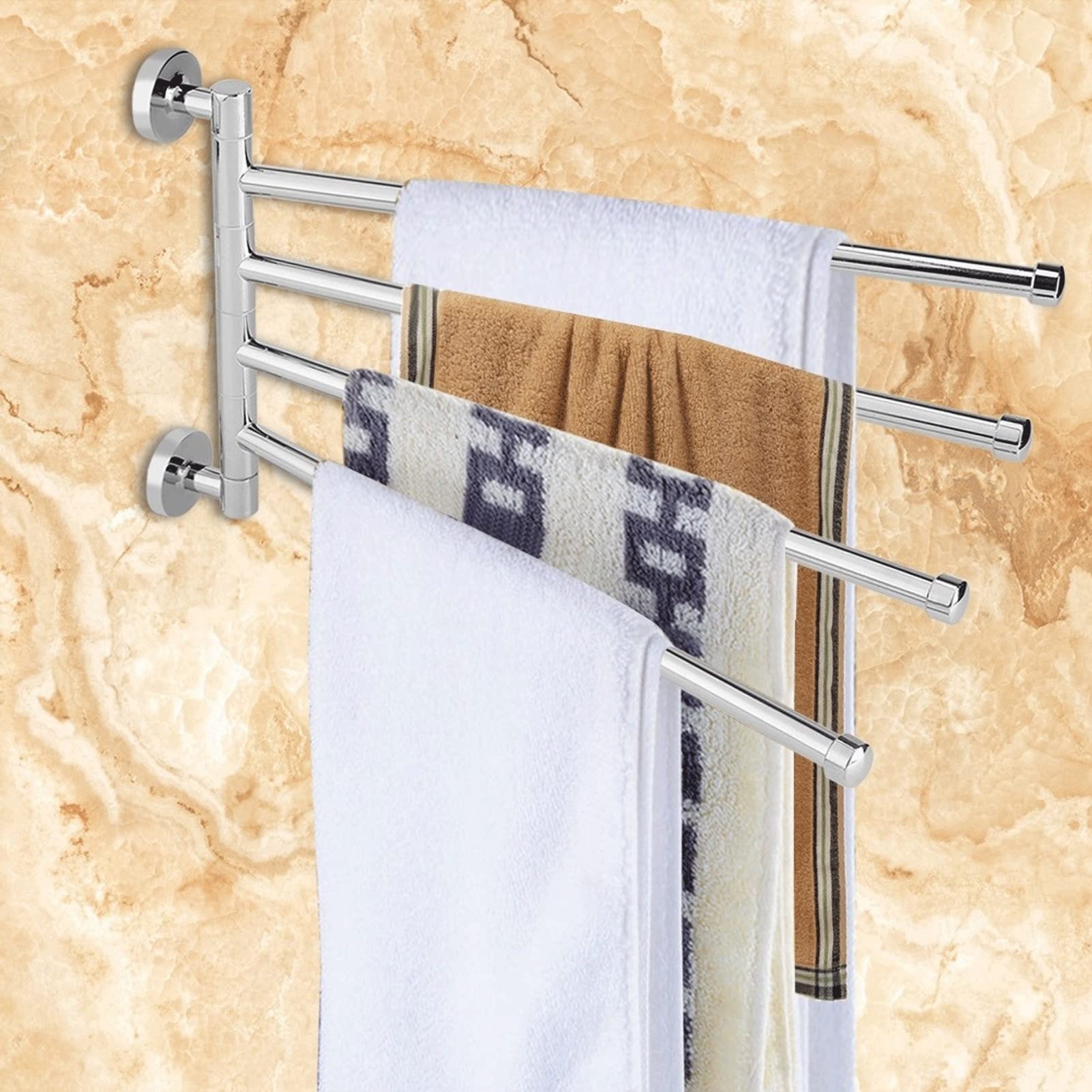 4-Swing Arm Stainless Steel Towel Rack - 180° Rotation Wall Mounted Bathroom & Kitchen Organizer (14.17 Inch, Silver) - Perfect for Bathrooms, Kitchens, Laundry Rooms & Spa Areas