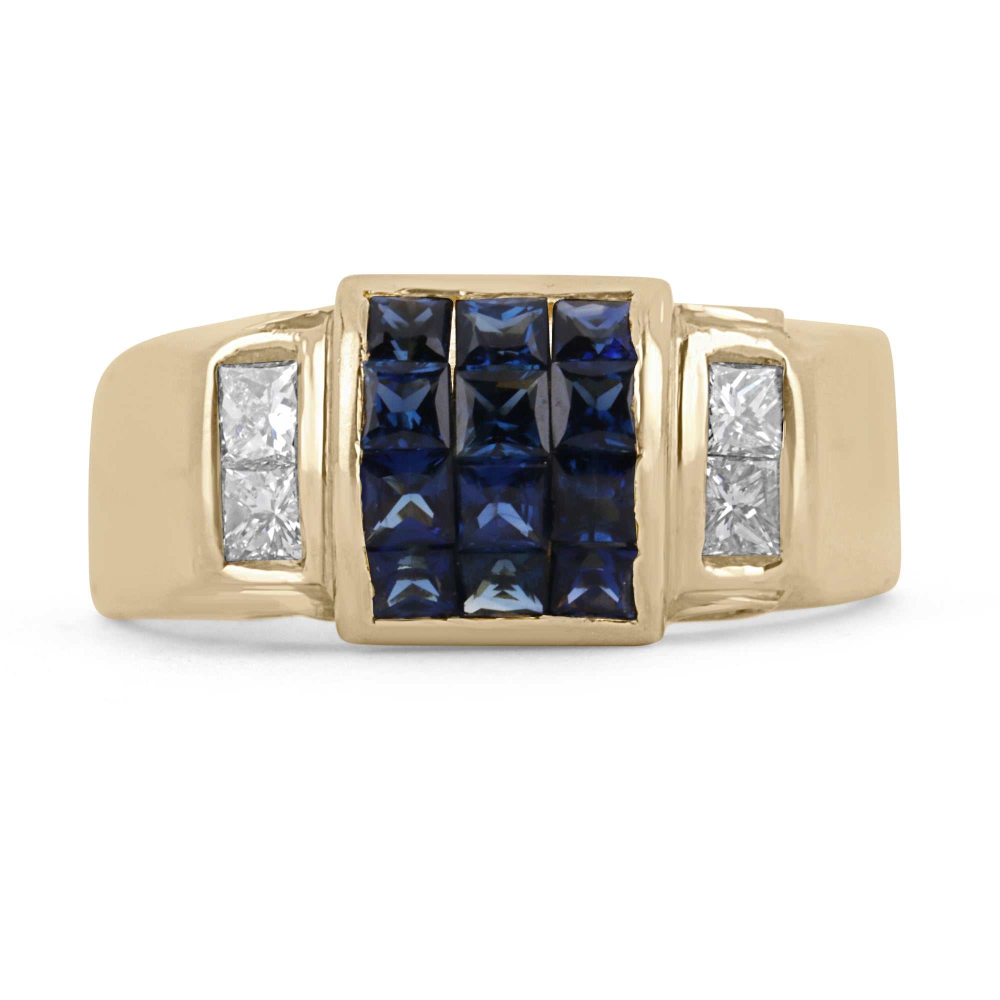 2.0tcw Square Blue Sapphire & Diamond Men's Ring in 18K Gold - Elegant Jewelry for Weddings, Anniversaries & Special Occasions