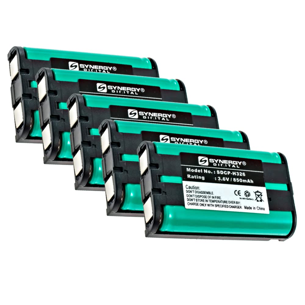 Synergy Digital Cordless Phone Batteries - 5-Pack Ni-MH 3.6V 850mAh Replacement Batteries for Panasonic KX-TG5241 Cordless Phones | Long-Lasting Power for Home & Office Communication