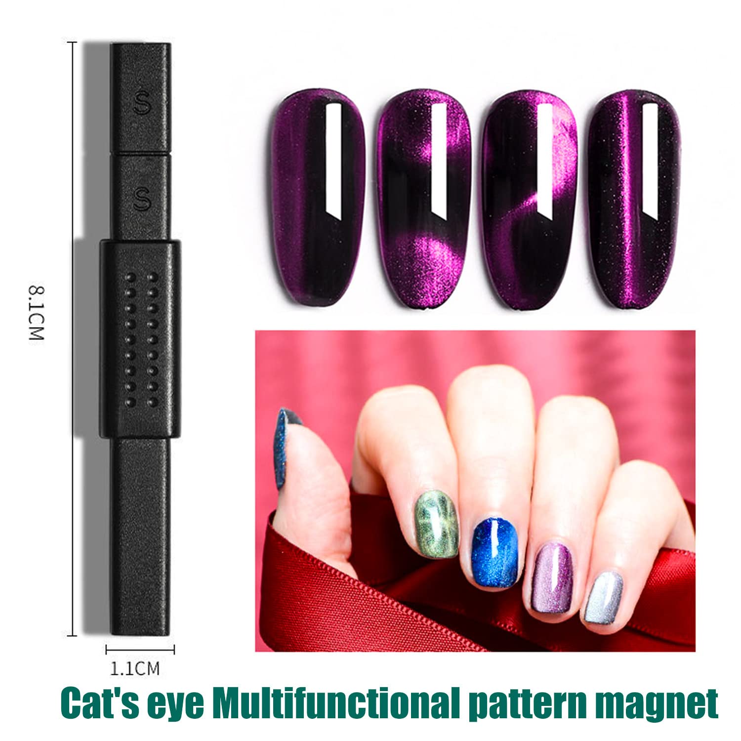 JERCLITY 9-Piece Nail Art Magnet Tool Set - Double Head Flower Design Magnetic Pens, 3D Cat Eye Gel Polish Magnet Sticks for UV Gel Nails, Multi-Function Magnetic Board for Professional Salon & DIY Nail Art at Home