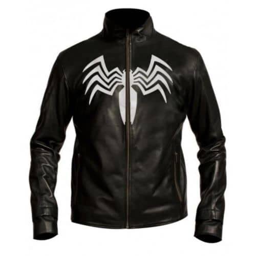Men's Classic Black Tom Hardy Eddie Brock Venom Inspired Real Leather Biker Jacket - Halloween Costume, Cosplay, Motorcycle Riding & Casual Wear