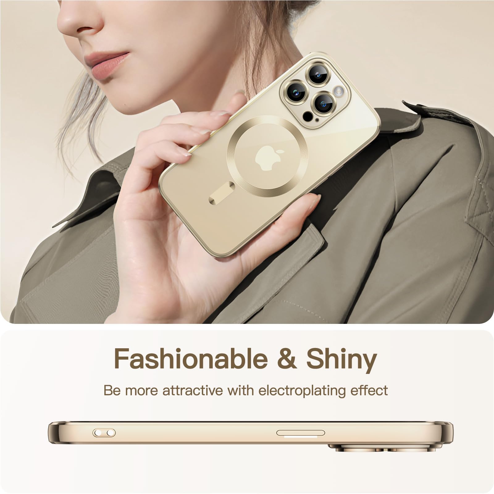 JETech Soft Clear Case for iPhone 13 Pro 6.1-Inch | Shockproof TPU Phone Cover with Full Camera Protection & MagSafe Wireless Charging | Gold Electroplated Design | Perfect for Everyday Use, Travel & Outdoor Activities
