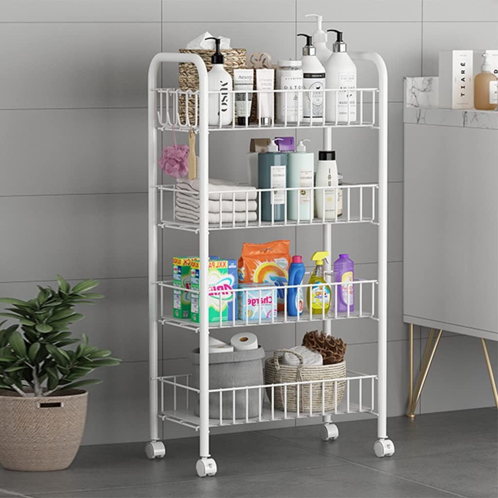 5-Tier Slim Rolling Cart with Slide-Out Storage Shelf & Wheels - Mobile Organizer with Mesh Baskets, Easy Assembly Shelving Unit for Kitchen, Bathroom, Office, Dorm - Space Saving Design (43 x 26 x 105cm) - Perfect for Small Spaces, Pantry Organization & Bathroom Storage