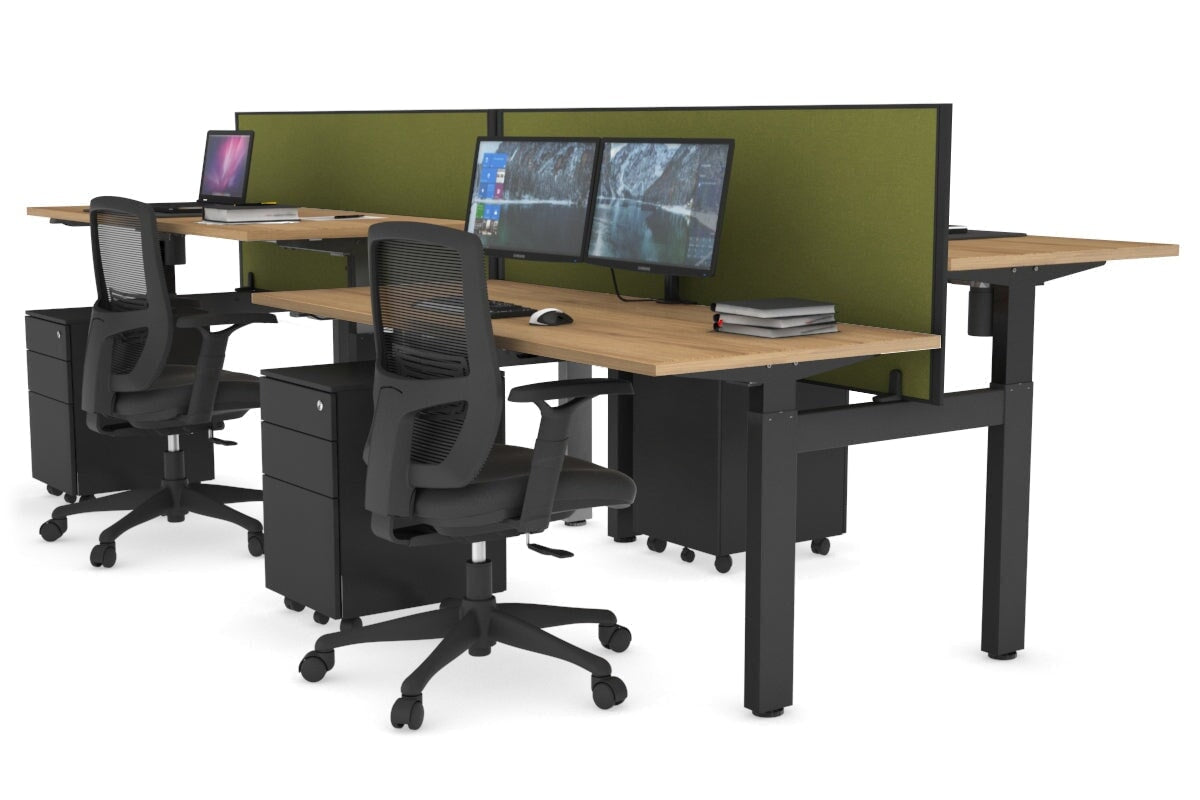 Just Right Height Adjustable 4-Person H Bench Workstation - Black Frame [1400L x 700W] for Office, Coworking Space & Home Office