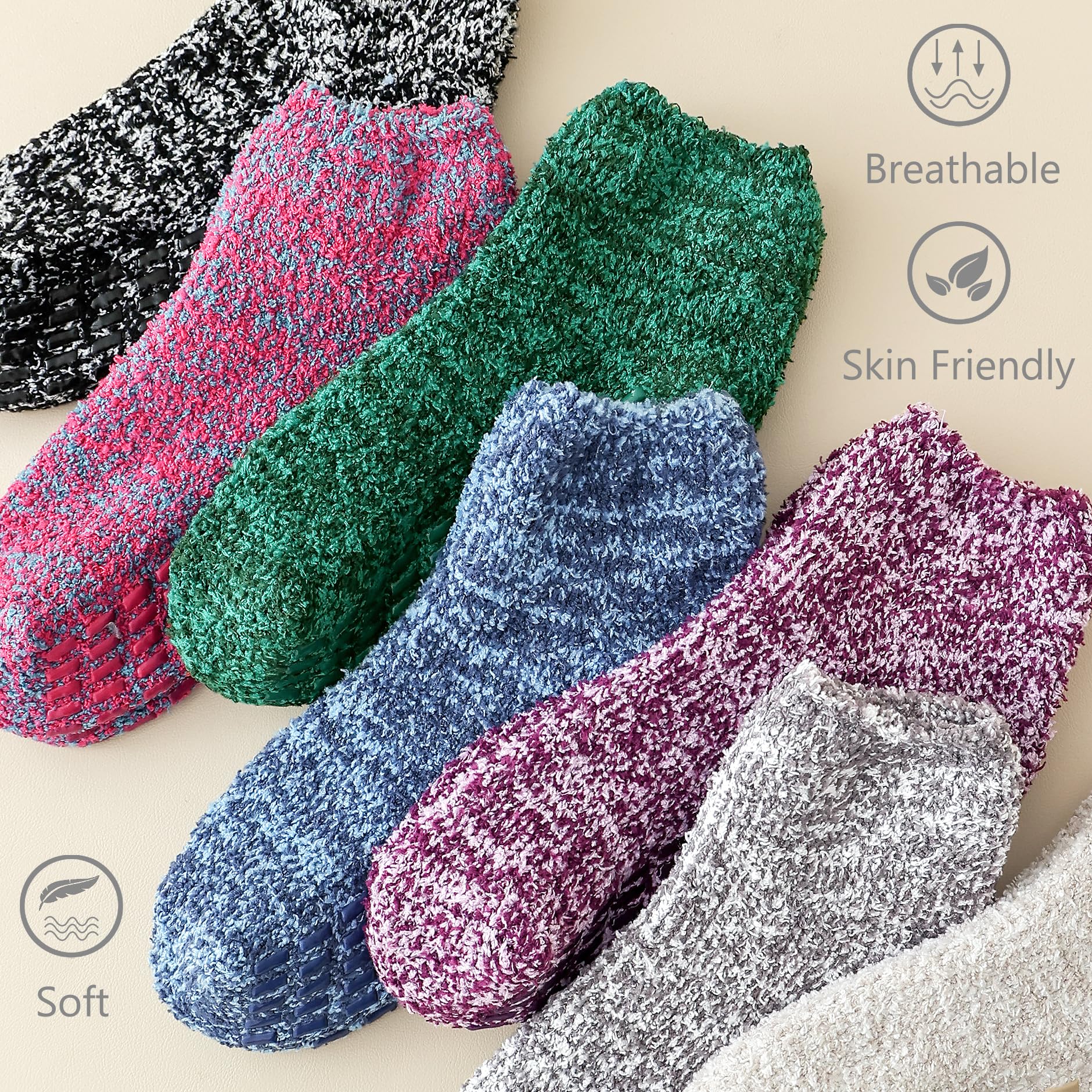 Women's & Men's Fuzzy Non-Slip Slipper Socks with Grips - Warm Winter Cozy Ankle Socks for Home, Hospital & Indoor Comfort
