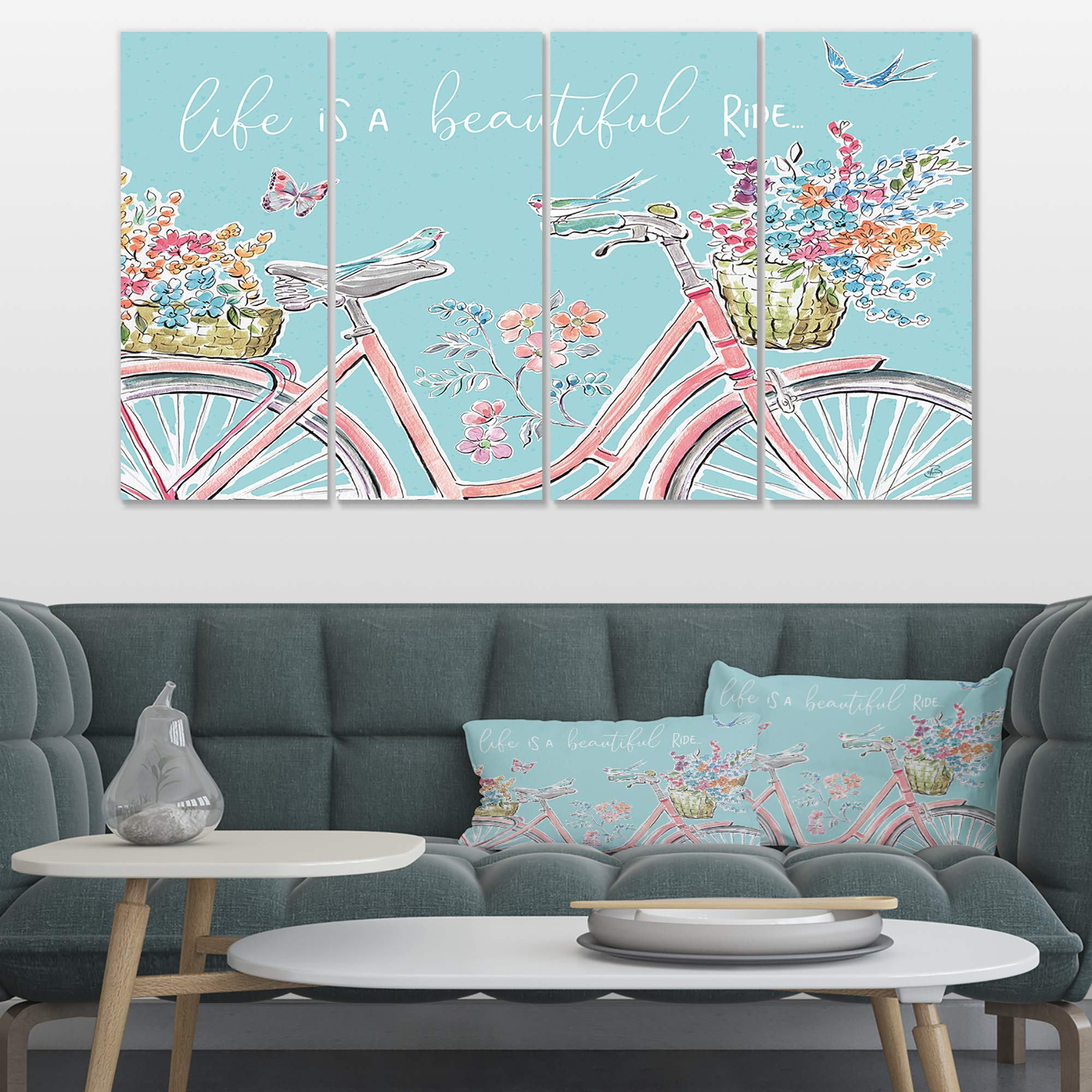 Designart 'Sparrow Spring III' Traditional Floral Canvas Wall Art - Hand-Painted Bird & Flower Painting for Living Room, Bedroom Decor