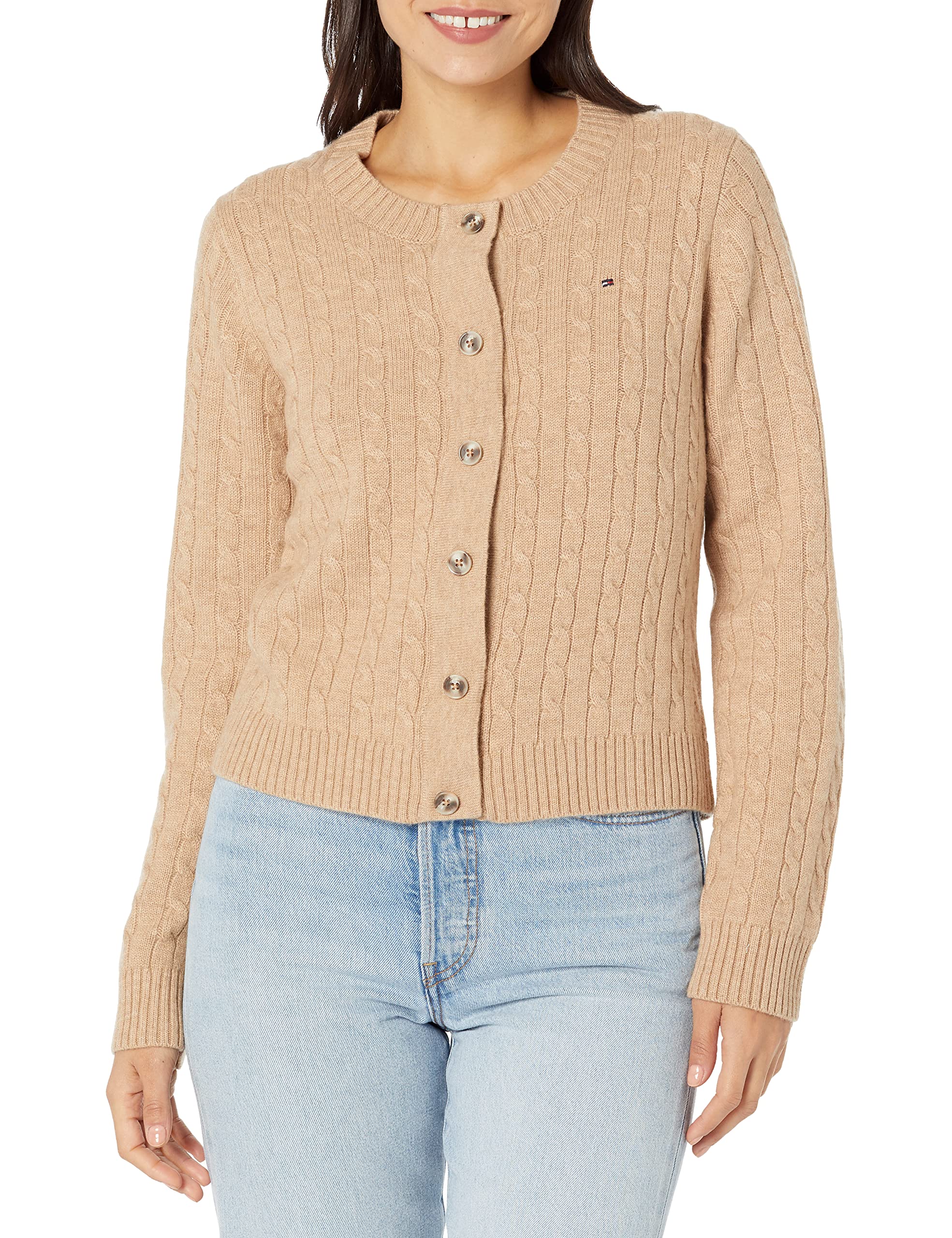 Tommy Hilfiger Adaptive Sandra Rib Color-Block Cardigan Sweater for Women | Comfortable Stretch Knit Pullover | Perfect for Casual Wear, Office & Travel