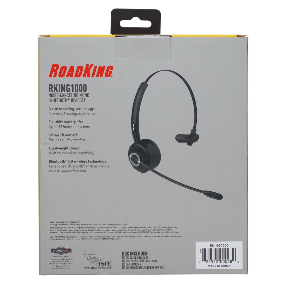 RoadKing RKING1000 Professional Truck Driver Bluetooth Headset - Noise Cancelling Wireless Mono Headset with Mic for Clear Calls | Ideal for Long-Haul Driving, Fleet Operations & Hands-Free Communication