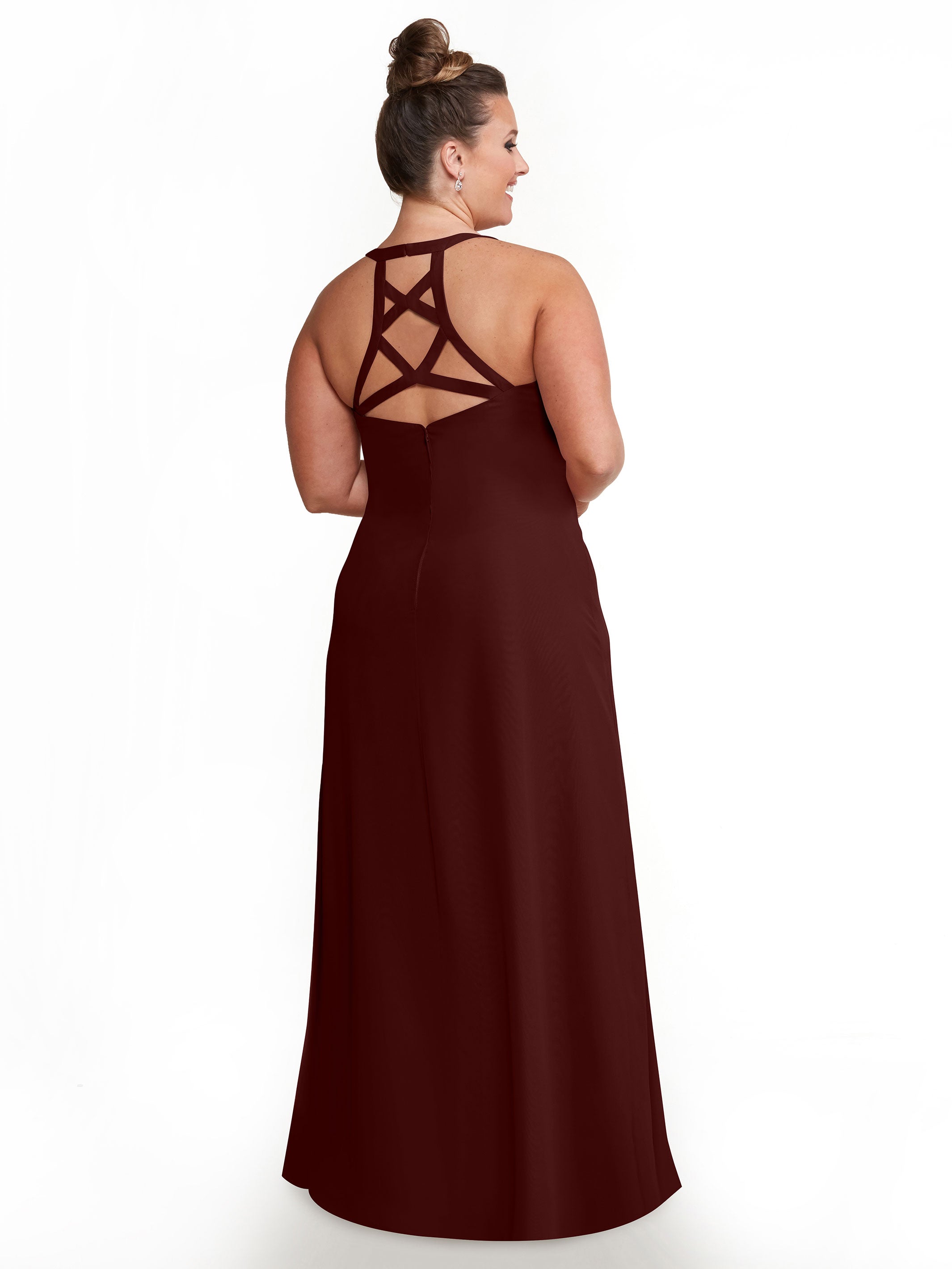 Elegant 80150 Chiffon A-Line Bridesmaid Dress with Plunging V-Neck & Intricate Back Detail - Perfect for Weddings, Formal Events & Special Occasions