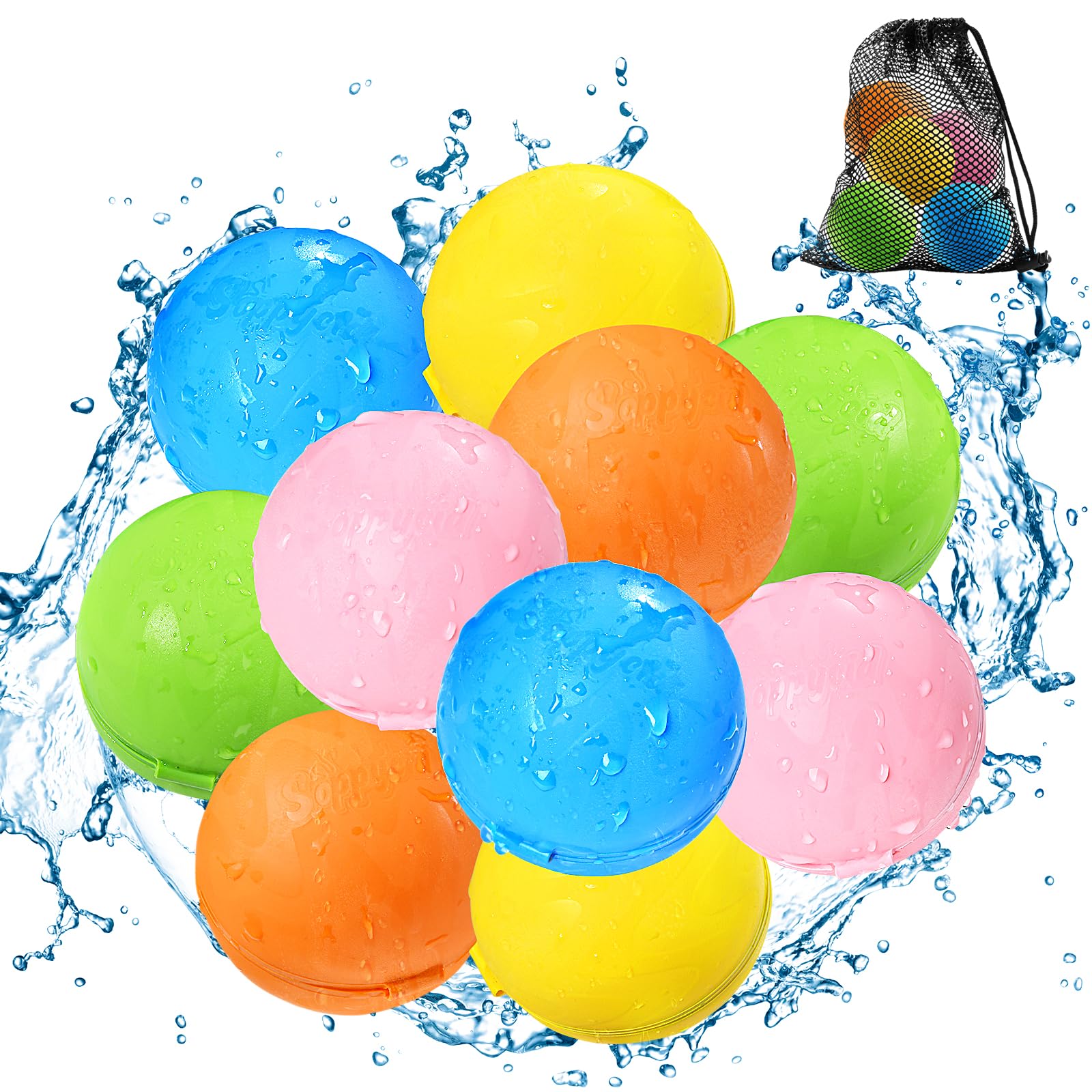 Refillable Magnetic Water Balloons for Kids - 10 Pack, Quick Fill Reusable Water Balls for Pool, Beach & Outdoor Summer Games - Fun Splash Toys for Ages 4-10 - Perfect for Backyard Parties, Water Fights & Summer Camp Activities