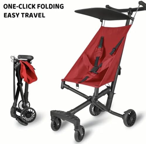 Lightweight Umbrella Stroller for Kids Ages 4-8 | Compact Foldable Baby Stroller with Canopy | Ideal for Travel, Shopping & Daily Walks (Red)