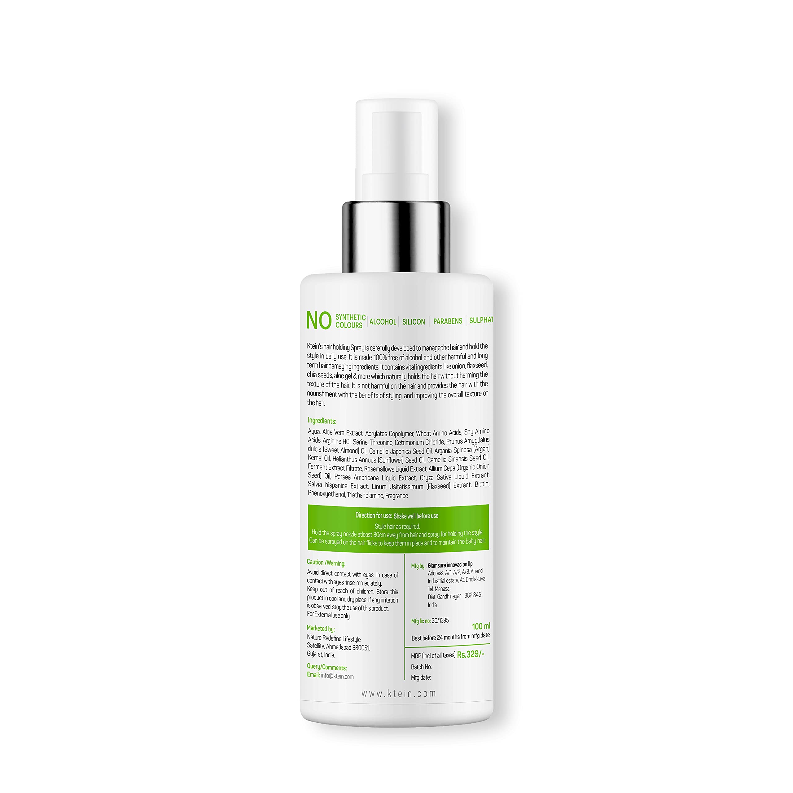 Ktein Natural Hair Holding Spray - Alcohol-Free Styling Spray for All Hair Types (100ml) | Perfect for Daily Use, Special Occasions & Travel
