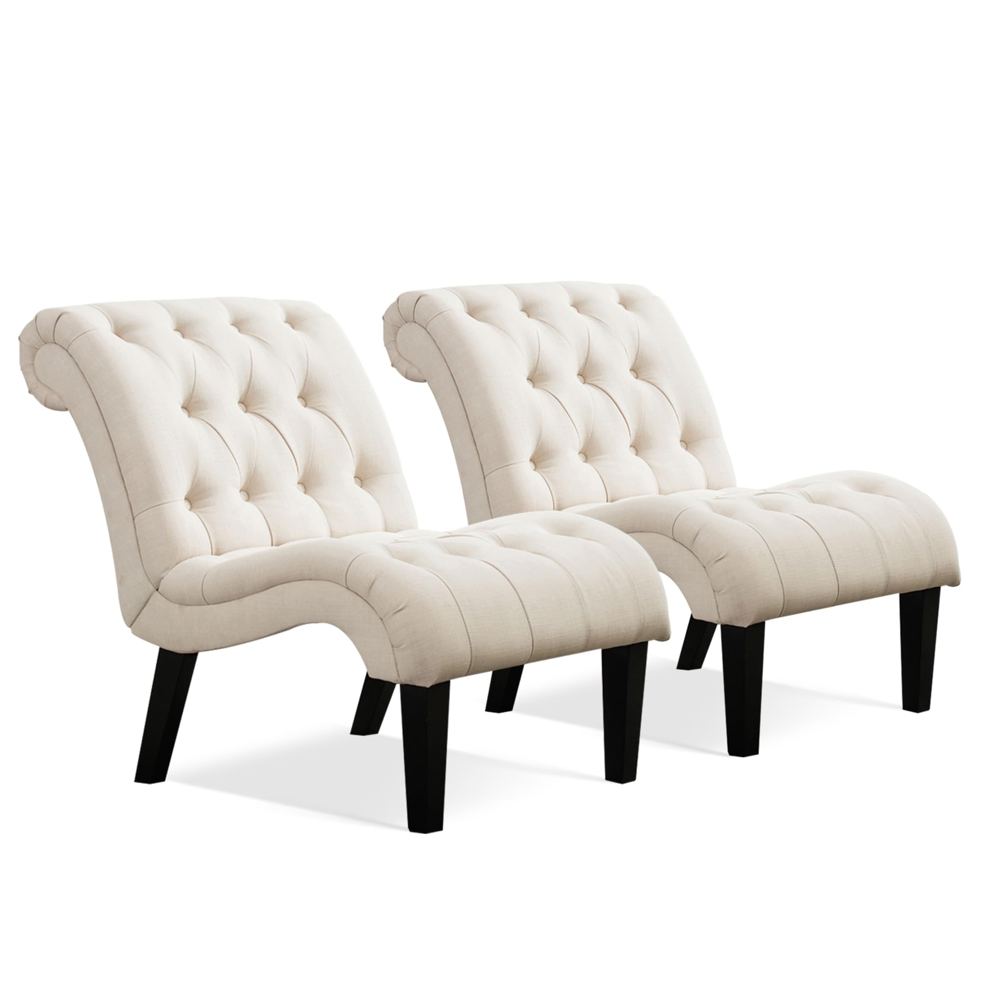 Yongqiang Set of 2 Upholstered Tufted Accent Chairs with Wood Legs & Linen Fabric - Modern Armless Side Chairs for Living Room, Bedroom, or Office Decor
