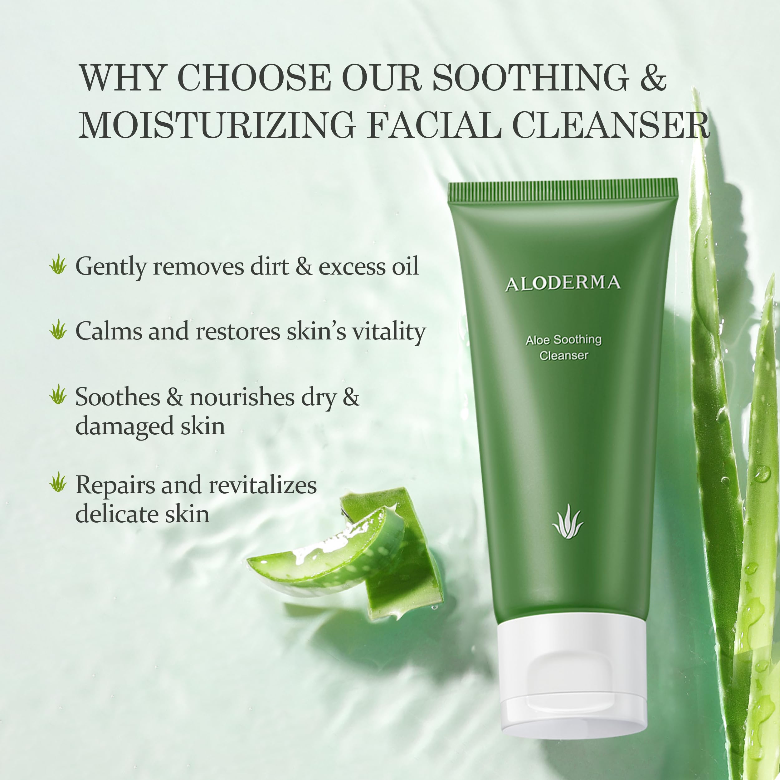 Aloderma Signature Aloe Soothing & Repairing Skincare Set - 6 Piece Kit with Gel, Cleanser, Toner, Serum (2pcs) & Cream for Sensitive Skin & Acne Relief - Perfect for Daily Face Care & Sunburn Treatment