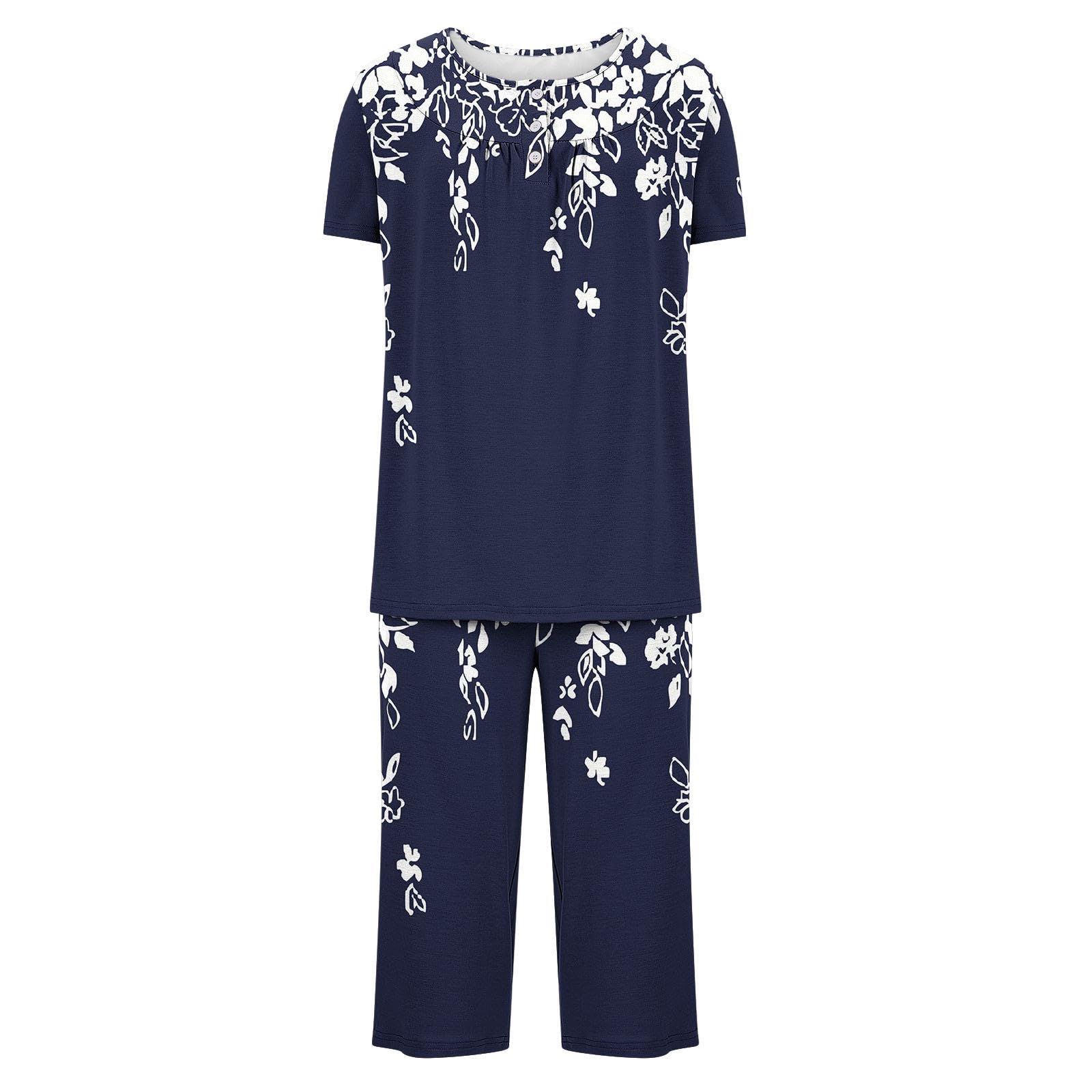 Floral Print Women's Capris Pajama Set - Lounge & Sleepwear for Comfort