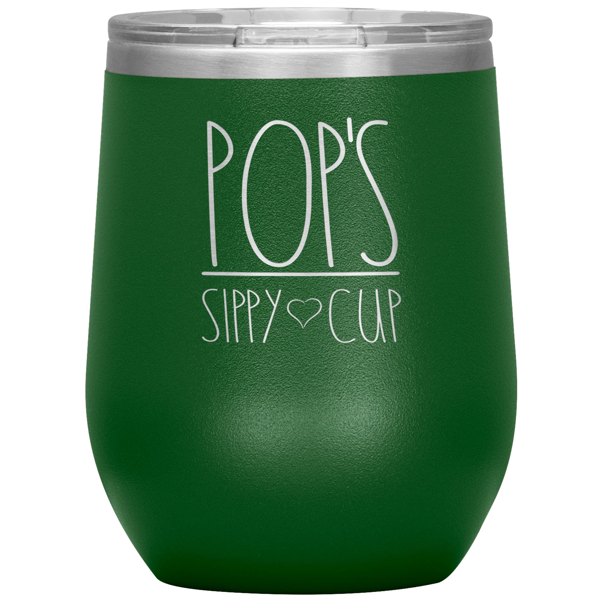 Pop's Sippy Cup Wine Tumbler - 12oz Insulated Stainless Steel Tumbler with Lid (12 Colors, Green) - Perfect Birthday Gift for Dad, Father's Day, Retirement & Outdoor Activities