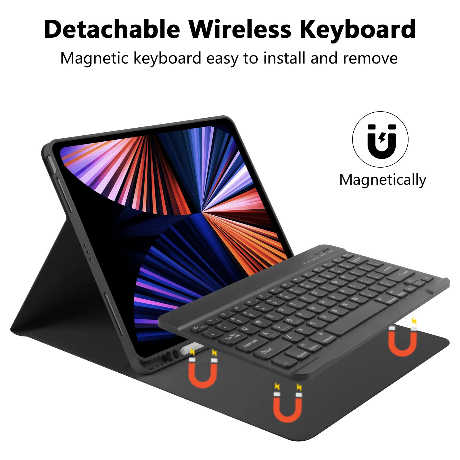 iPad Air 13 inch & iPad Pro 12.9 inch Keyboard Case - Slim Smart Wireless Detachable with Pencil Holder (6th/5th/4th/3rd Gen Compatible) - Perfect for Work, Study & Travel - Black