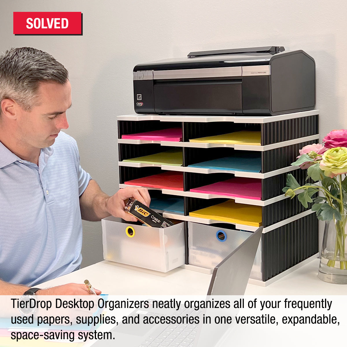 8-Tier Desktop Organizer with Letter Tray Sorter, Riser Storage Base & 2 Drawers - Modular Document File Organizer for Office Supplies, Forms, and Papers | Perfect for Home Office, Workspace & School Organization