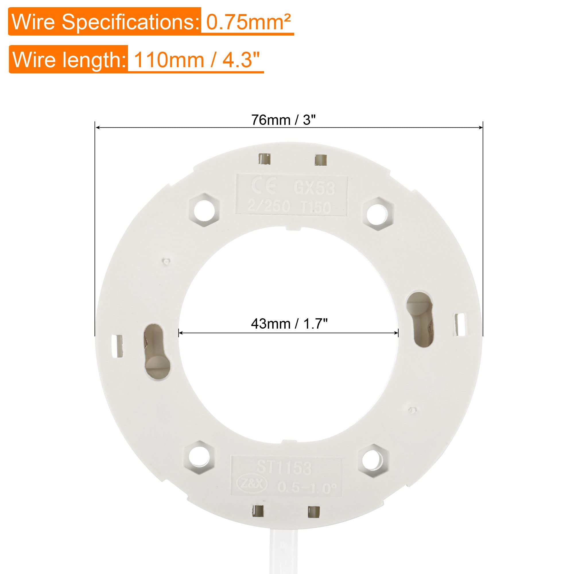 GX53 Light Base Socket 2 Pack - 110mm Wire Lamp Bulb Holder Connector for Cabinet, Showcase & Showroom Lighting - Easy Replacement & DIY Installation for Home, Office & Retail Spaces