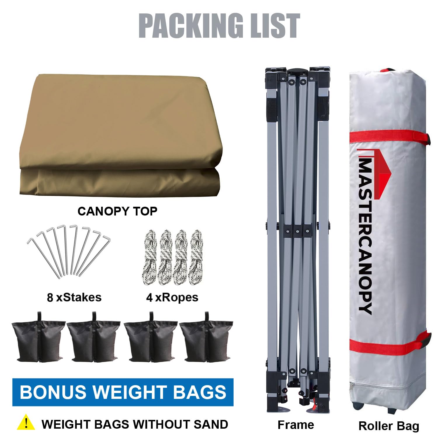 MASTERCANOPY Heavy-Duty Pop-Up Canopy Tent with Carry Bag - Khaki Color | Perfect for Outdoor Events, Camping, Beach Parties & Tailgating