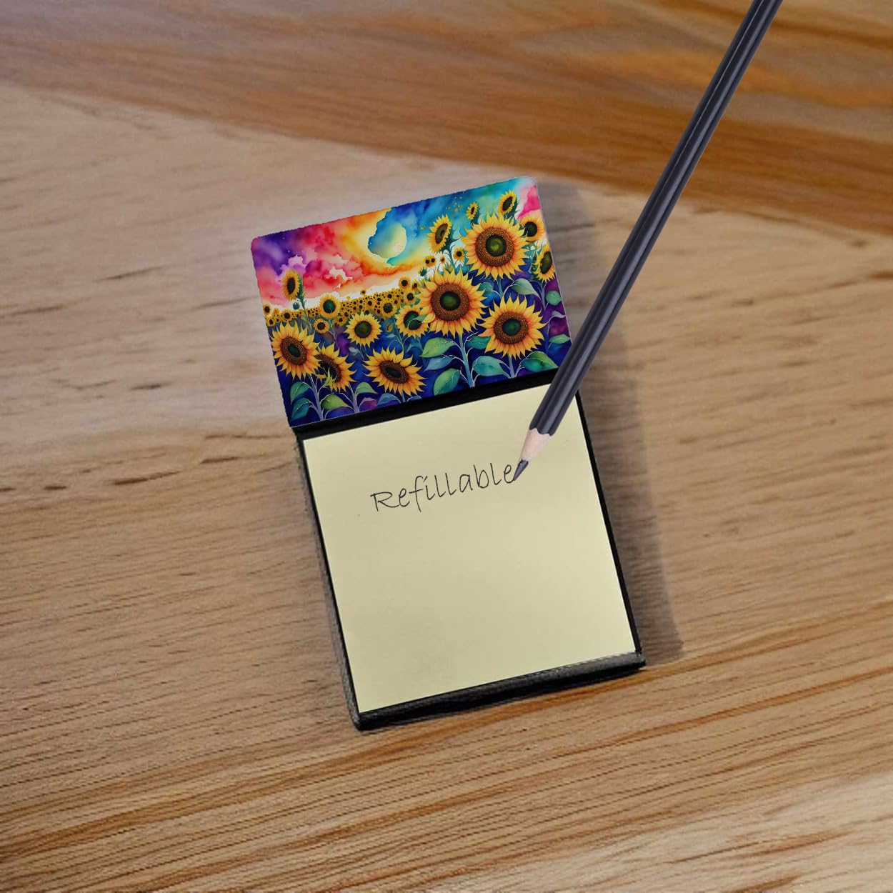 Refillable Sunflower Sticky Note Holder with Self-Sticky Note Pads - Colorful Memo Pad Dispenser for Office Desk, Home & School Organization