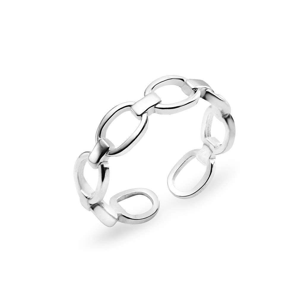 925 Sterling Silver Open Chain Ring for Women - Minimalist Modern Jewelry Size 6-9 | Dainty Stackable Ring for Everyday Wear, Gift for Her, Wedding & Anniversary Jewelry