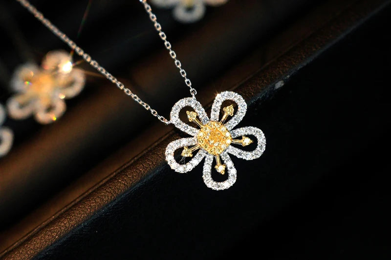 18K White Gold Real Natural Yellow Diamond Pendant Necklace for Women - Elegant Jewelry Gift for Anniversary, Birthday & Special Occasions